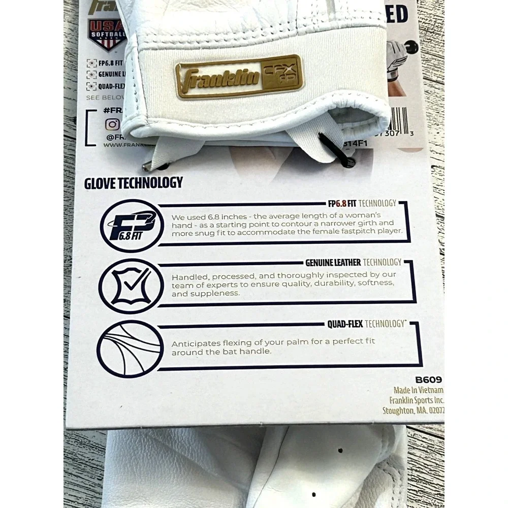 NWT Franklin CFX FP White & Gold Fastpitch Batting Gloves Janie Reed Girls SMALL - Picture 4 of 5